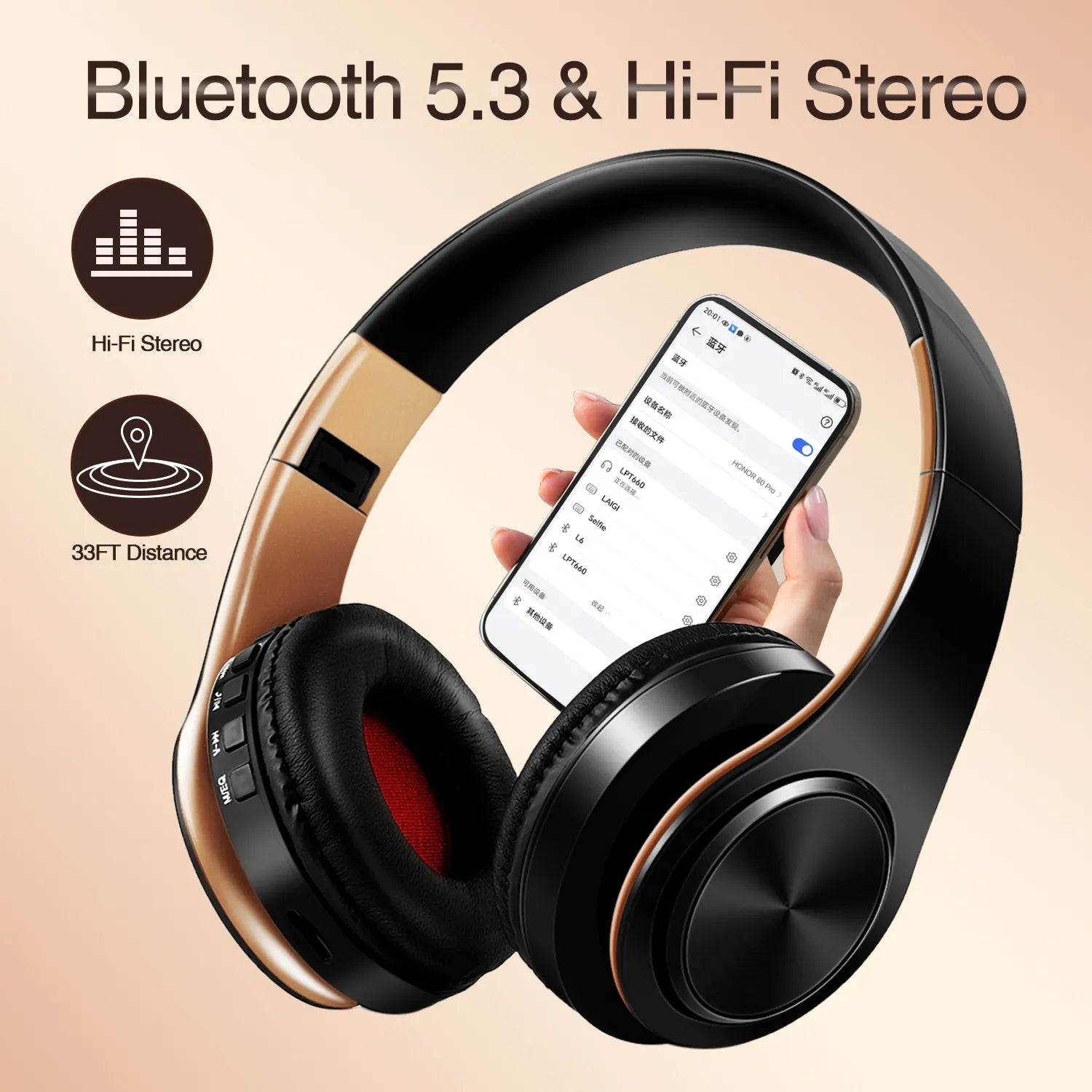 Men Gift Gold Wireless Headphones Bluetooth Earphone