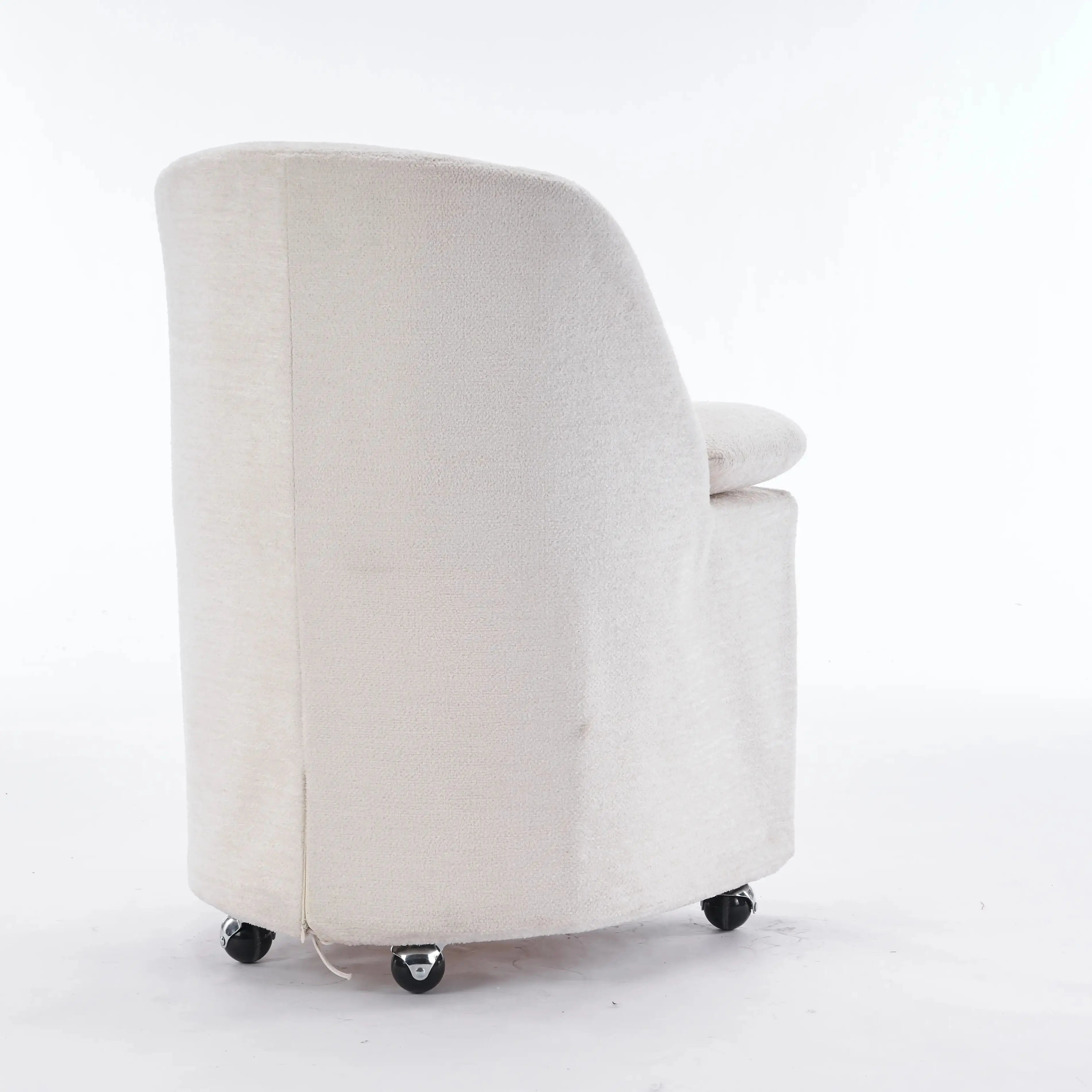 Set of 2 Chenille Fabric Dining Chairs With Universal Wheels