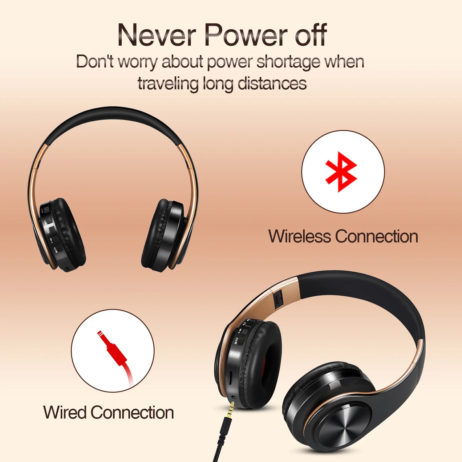 Men Gift Gold Wireless Headphones Bluetooth Earphone