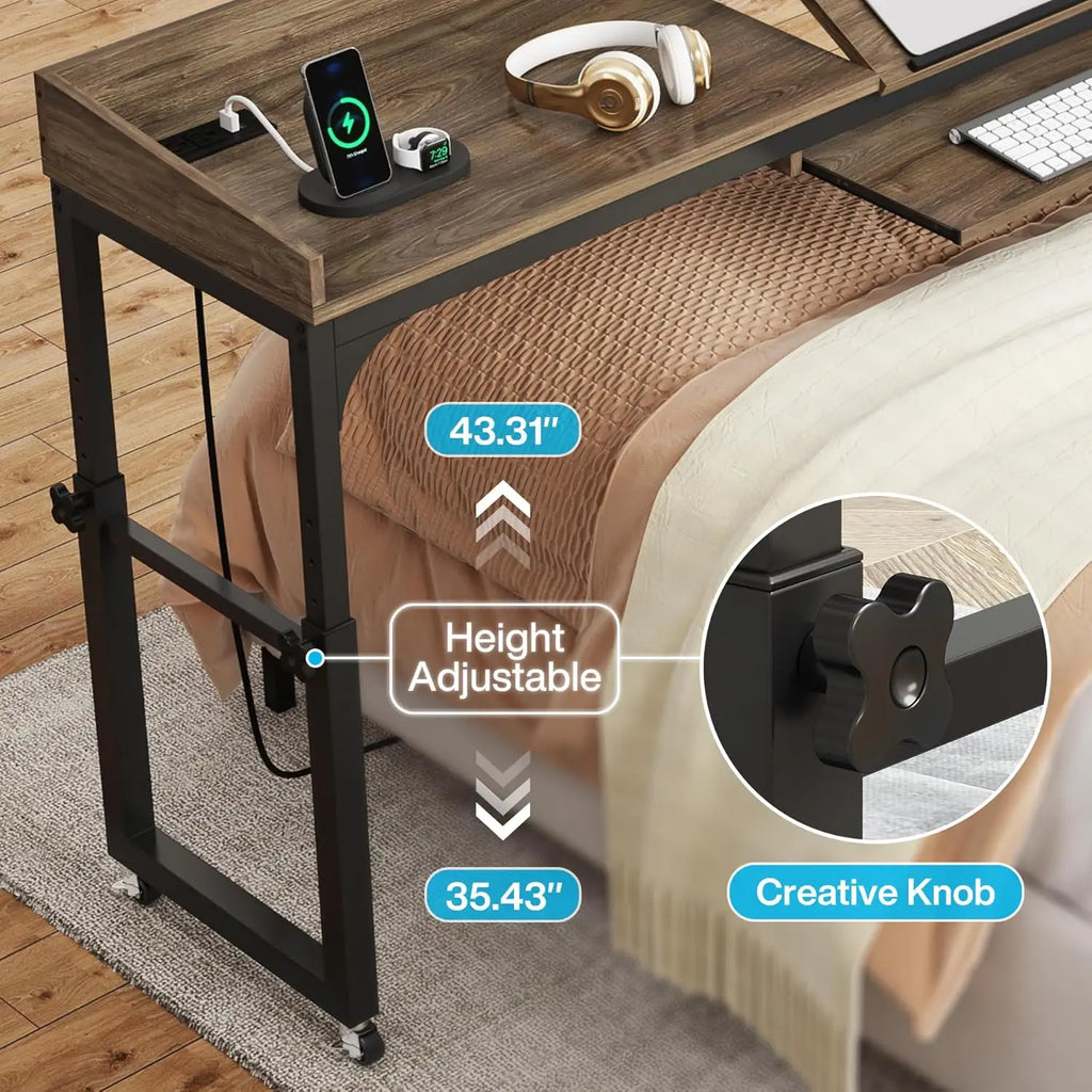 Queen Size Over Bed Desk with Adjustable, Mobile Laptop Cart Computer Desk