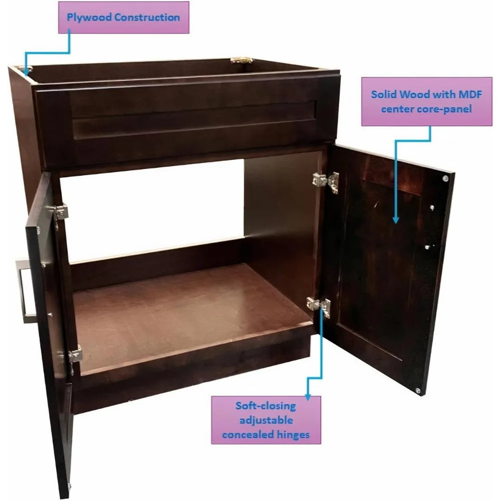 24" espresso finish bathroom vanity with shark sink base.
