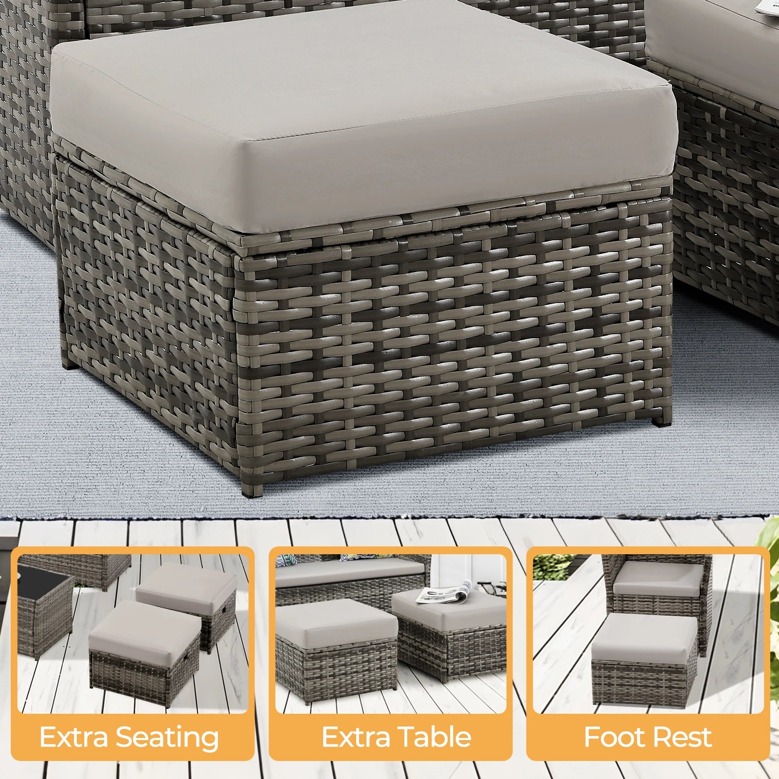 Patio Furniture Set 2 Pieces Ottoman
