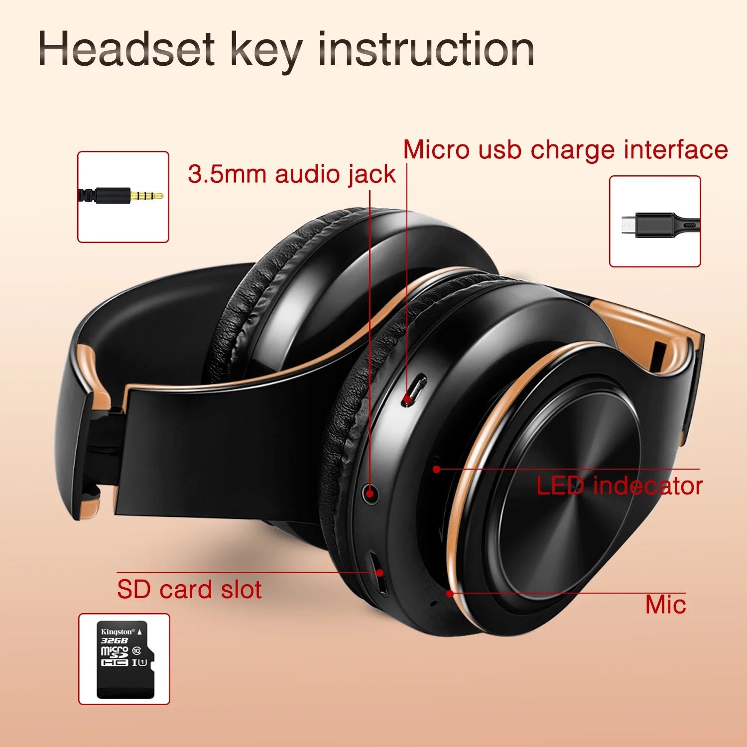 Men Gift Gold Wireless Headphones Bluetooth Earphone