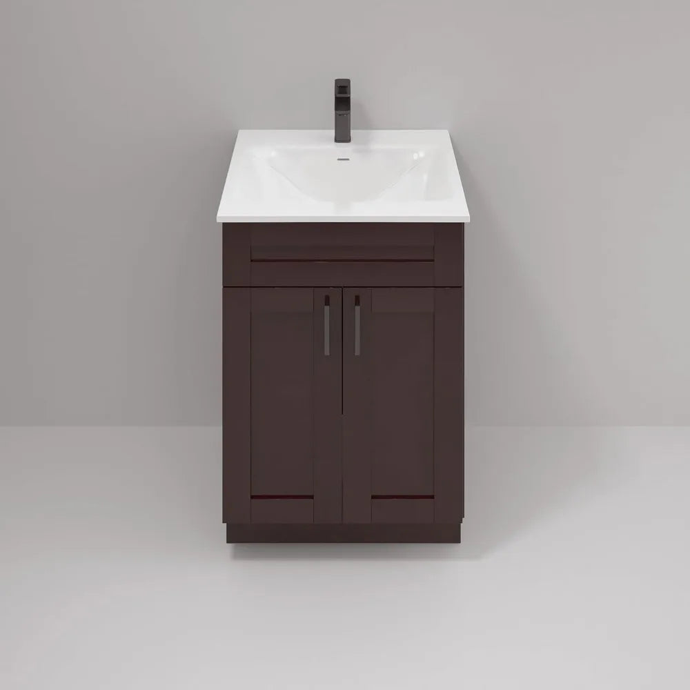 24" espresso finish bathroom vanity with shark sink base.