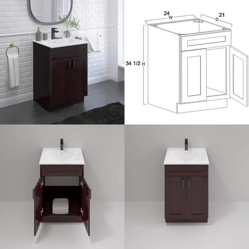 24" espresso finish bathroom vanity with shark sink base.