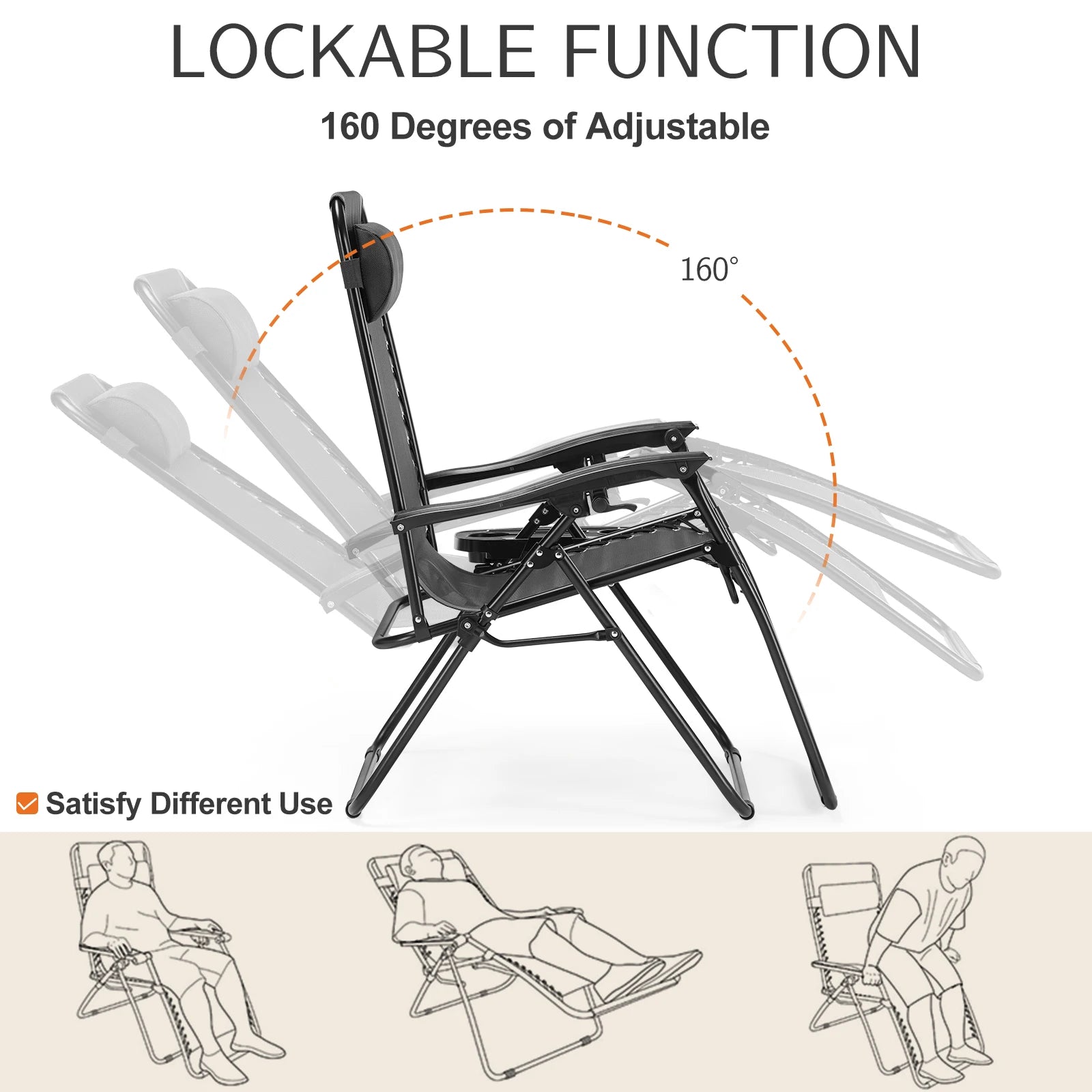 JHK Zero Gravity Set of 2 Portable Recliner Camping Chair