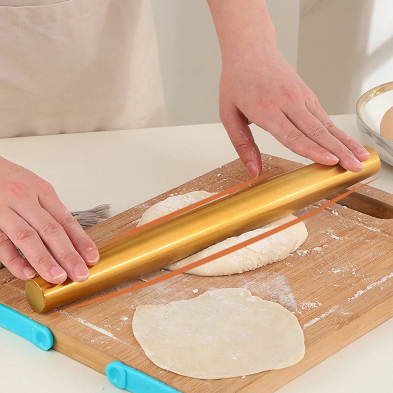 1pc Stainless Steel Rolling Pin Kitchen Utensils Dough Roller Bake Pizza Noodles Cookie Dumplings Making Non-Stick Baking Tool