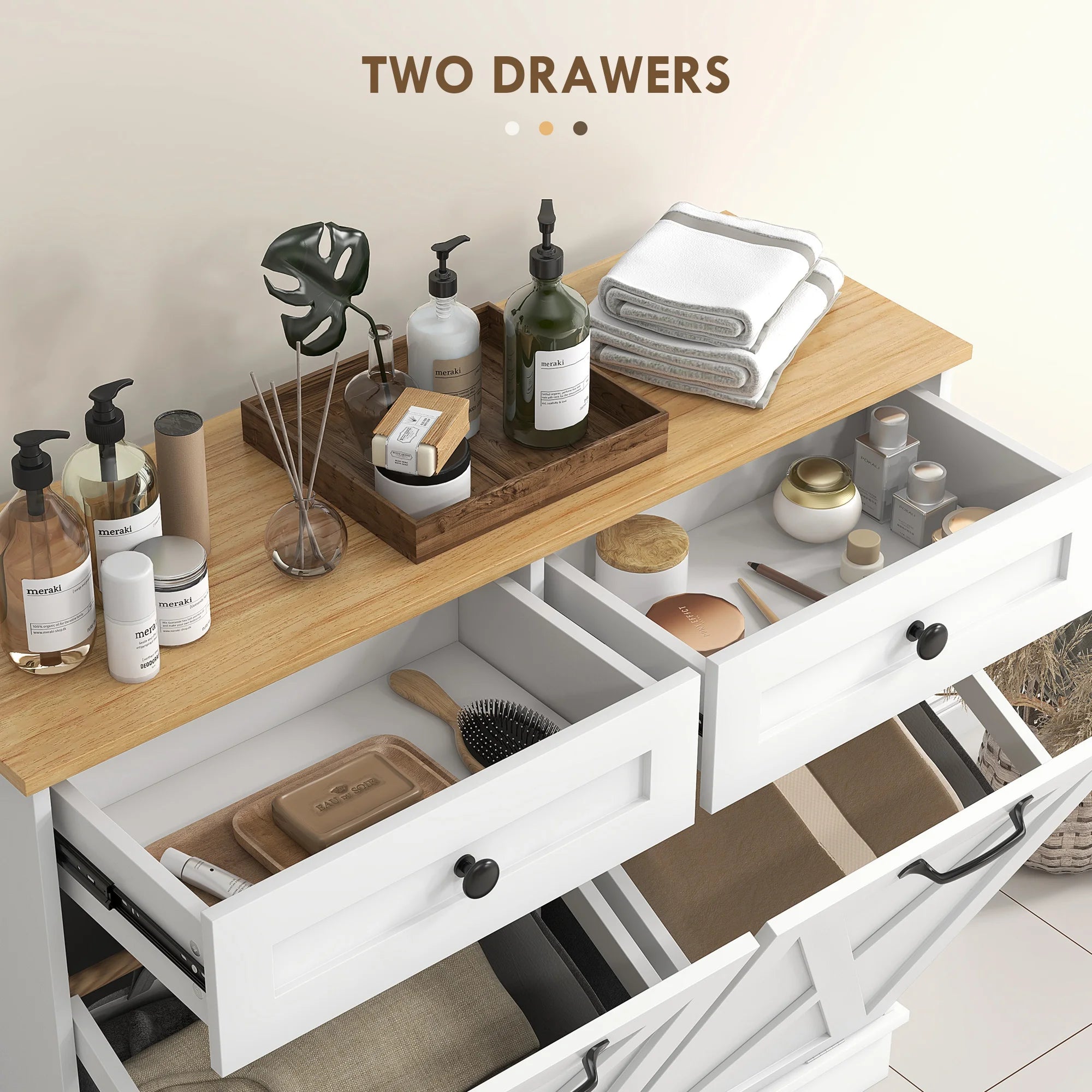 Tilt Out Laundry Hamper Cabinet with 2 Baskets and 2 Drawers, White