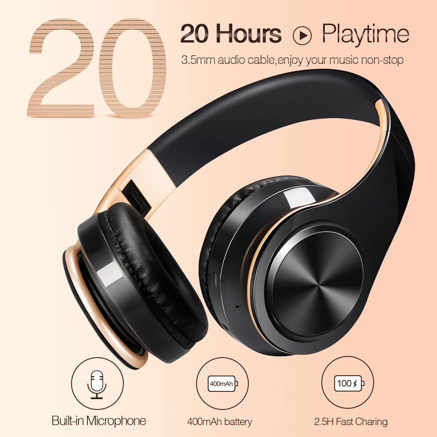 Men Gift Gold Wireless Headphones Bluetooth Earphone