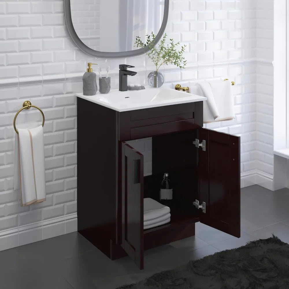 24" espresso finish bathroom vanity with shark sink base.