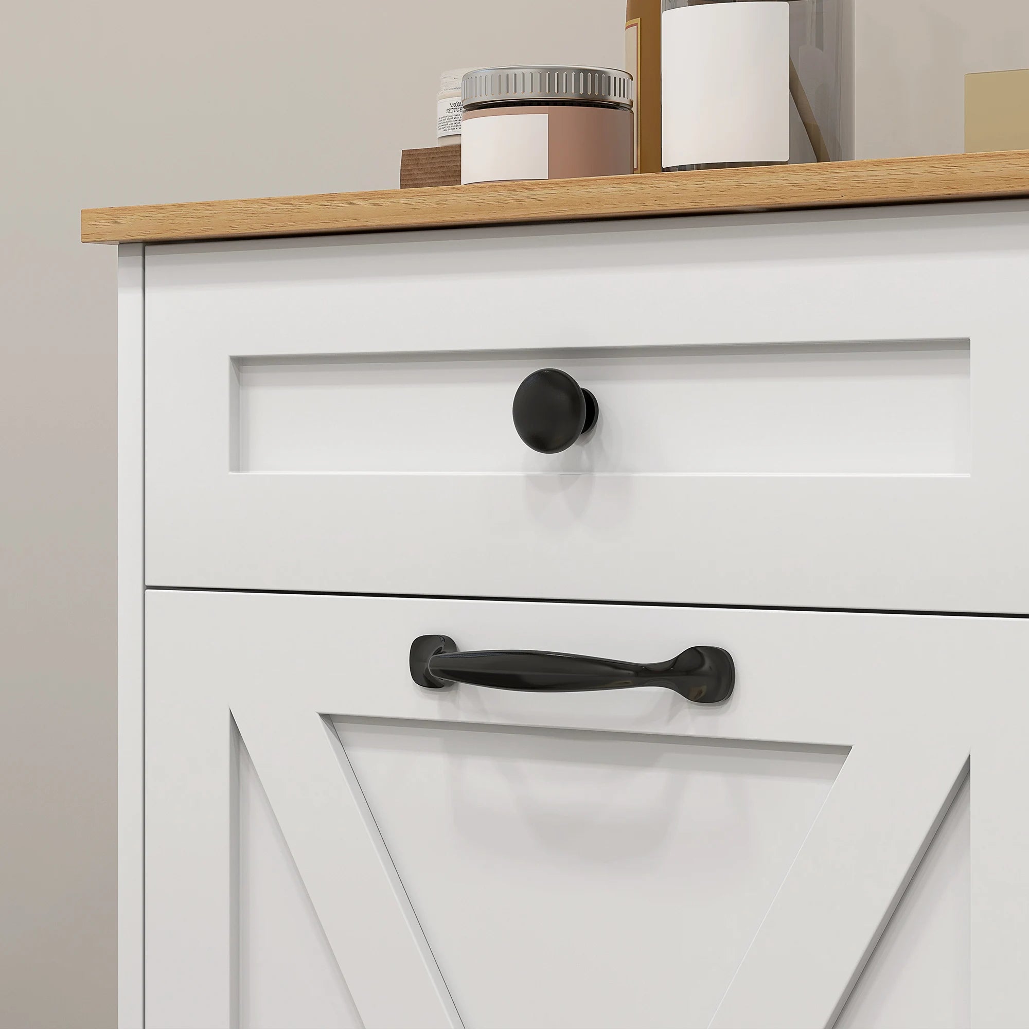 Tilt Out Laundry Hamper Cabinet with 2 Baskets and 2 Drawers, White
