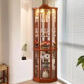 lighted wooden corner curio cabinet
