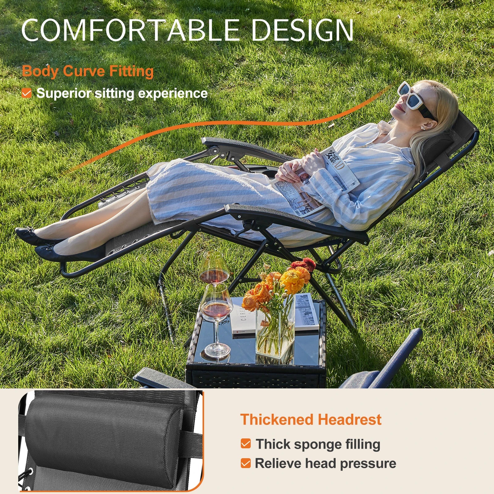 JHK Zero Gravity Set of 2 Portable Recliner Camping Chair