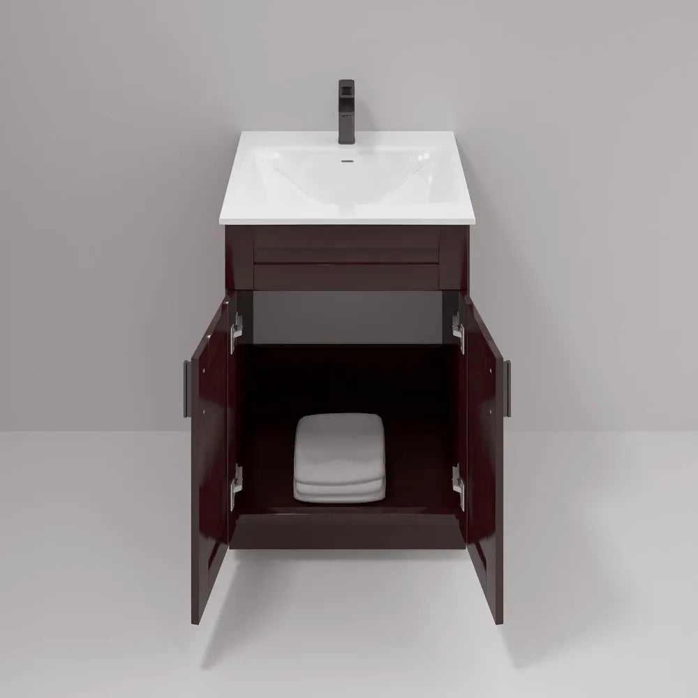 24" espresso finish bathroom vanity with shark sink base.