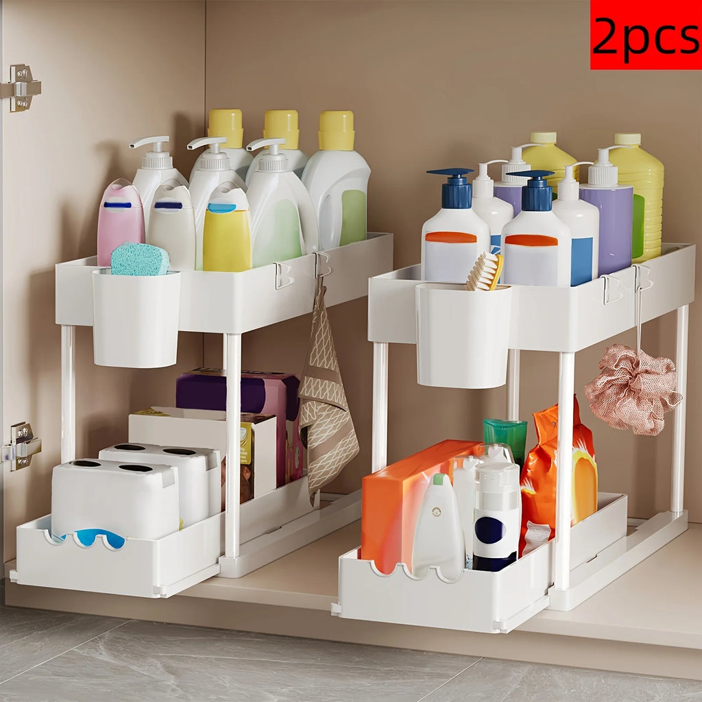 2Pcs 2-Tier Sliding Cabinet Organizer
