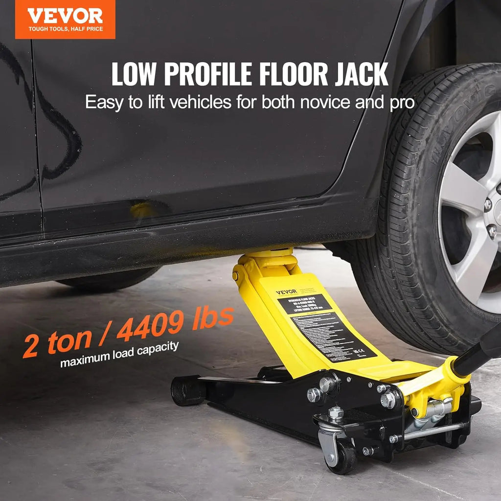 4400LBS Heavy Duty Iron Hydraulic Jack - 2 Ton, Low Profile, Yellow