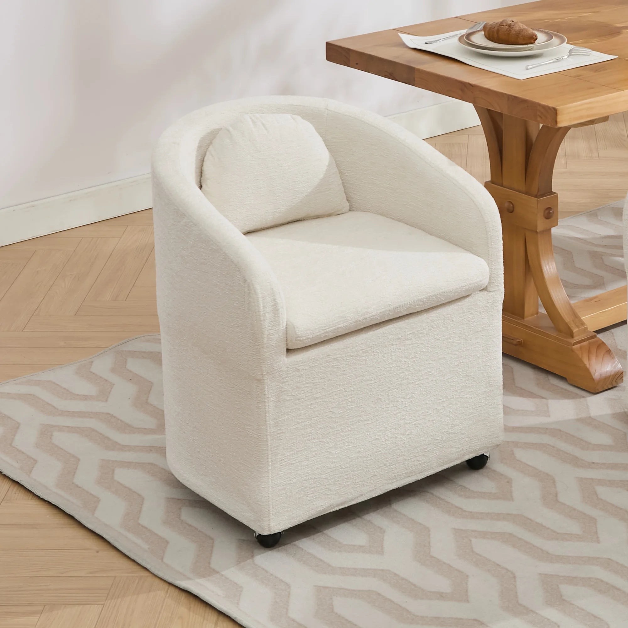 Set of 2 Chenille Fabric Dining Chairs With Universal Wheels