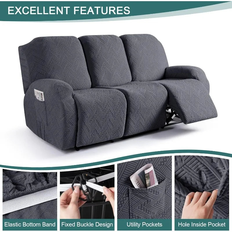 3-Seater Recliner Sofa Cover (Dark Gray)