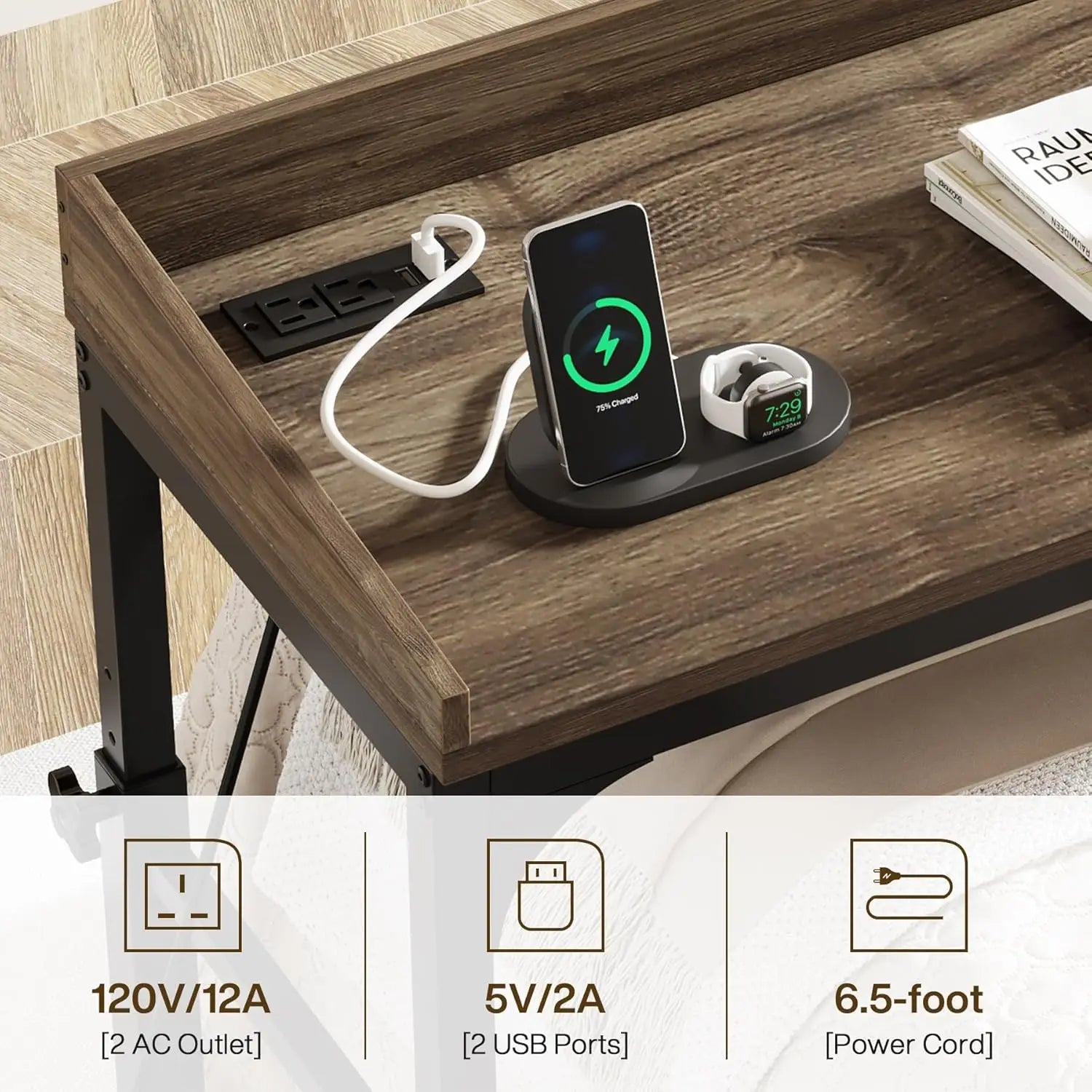 Queen Size Over Bed Desk with Adjustable, Mobile Laptop Cart Computer Desk