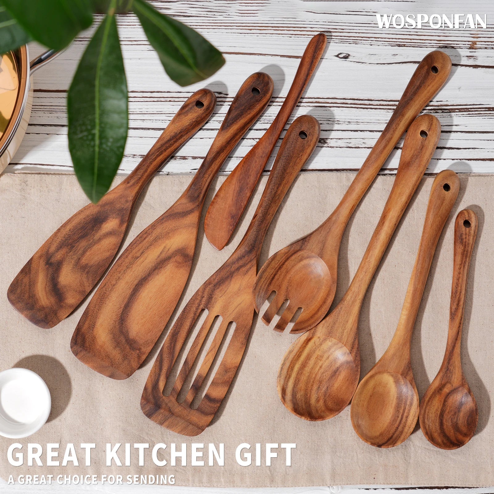 9 PCS Kitchen Utensils Set, Wooden Spoons