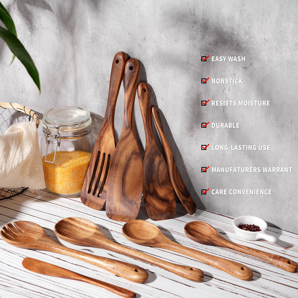 9 PCS Kitchen Utensils Set, Wooden Spoons