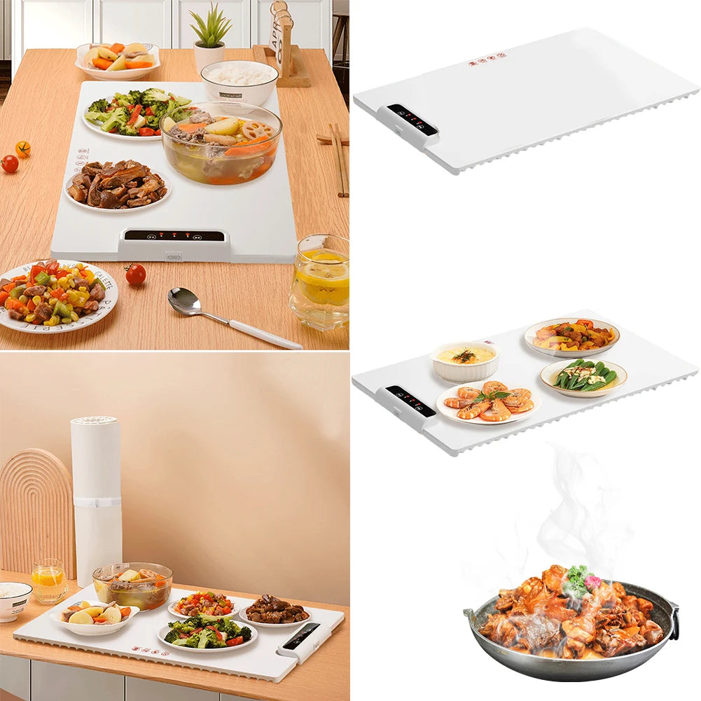 Electric Heating Tray with Adjustable Temperature Folding Warming Placemat Silicone Fast Heating for Parties Family Gatherings