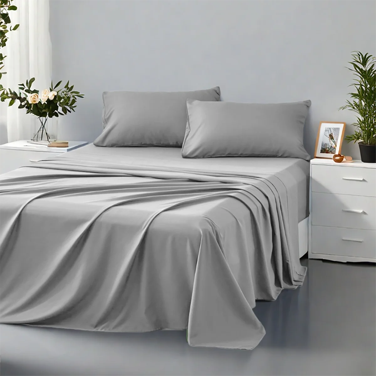 3/4Pcs soft solid color home bedding set