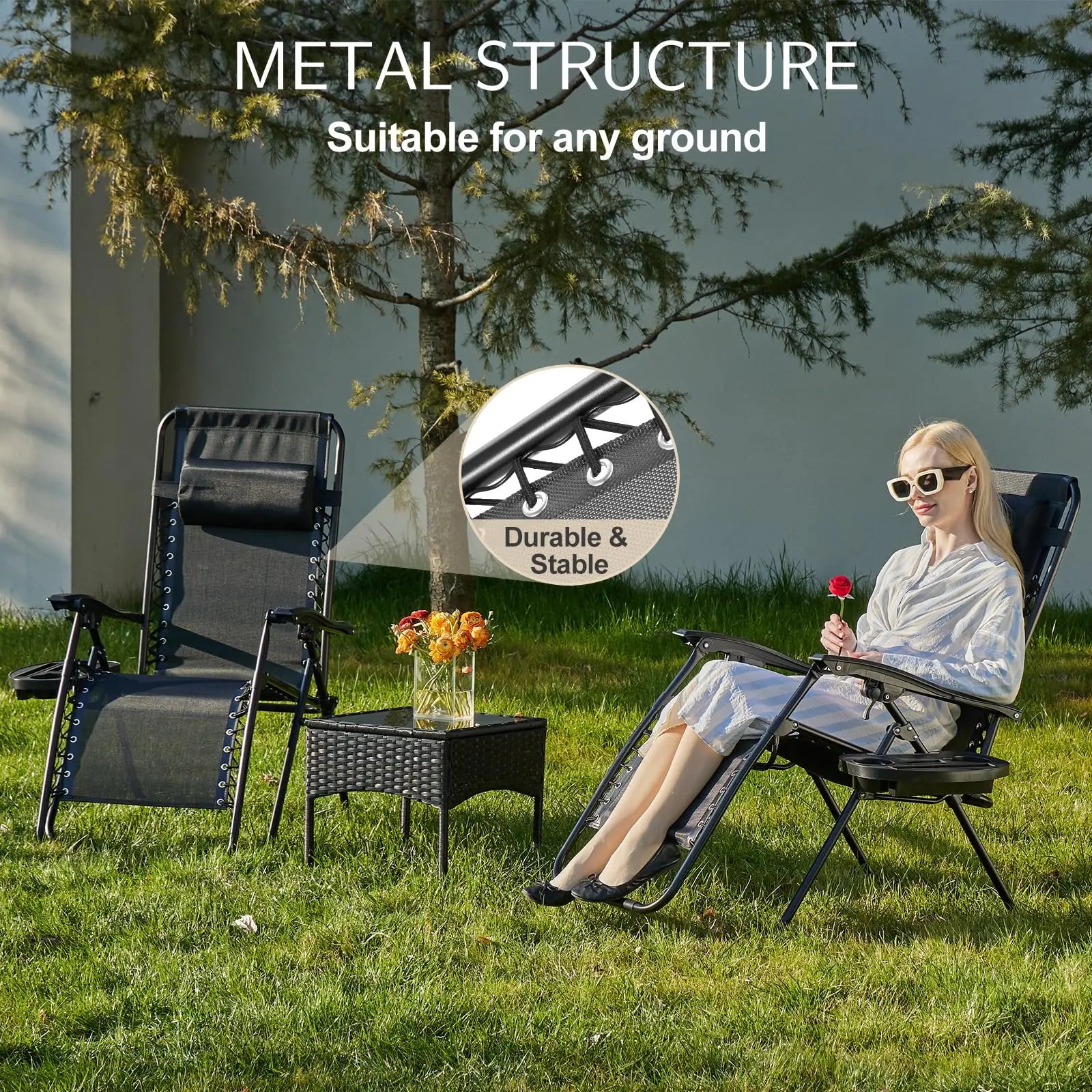 JHK Zero Gravity Set of 2 Portable Recliner Camping Chair