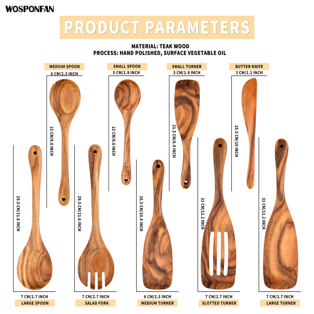 9 PCS Kitchen Utensils Set, Wooden Spoons