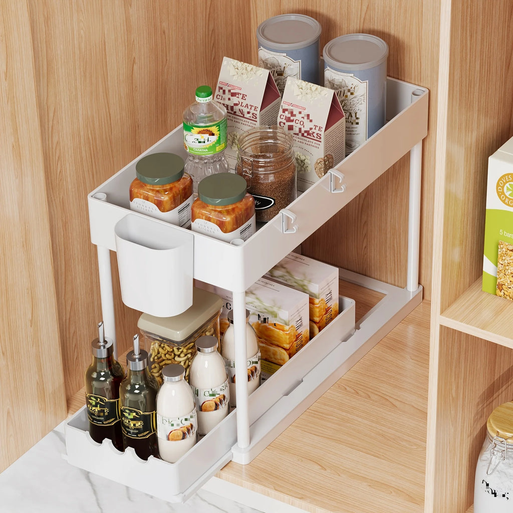 2Pcs 2-Tier Sliding Cabinet Organizer