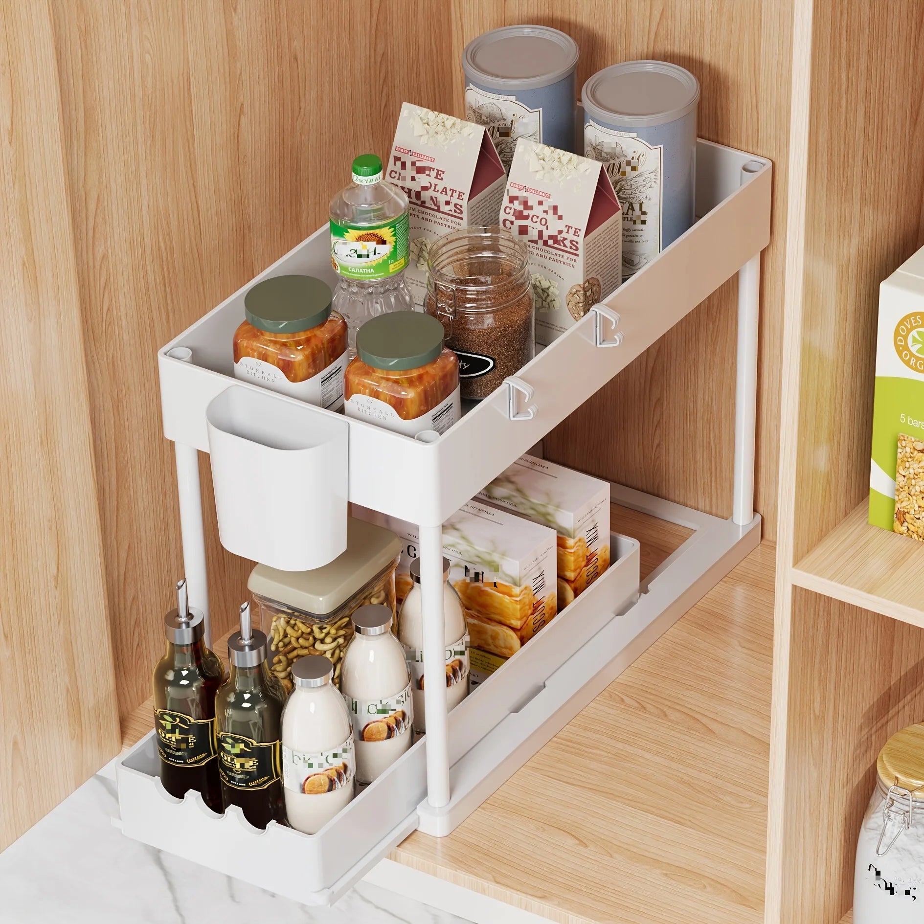 2Pcs 2-Tier Sliding Cabinet Organizer