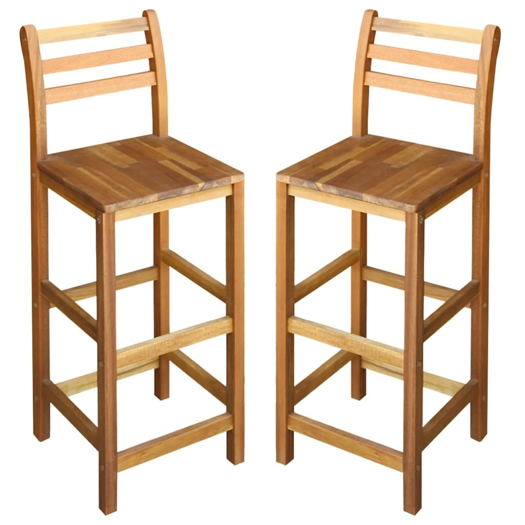 2 pcs Bar Chairs Solid Acacia Wood for Living Room
