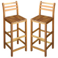 2 pcs Bar Chairs Solid Acacia Wood for Living Room