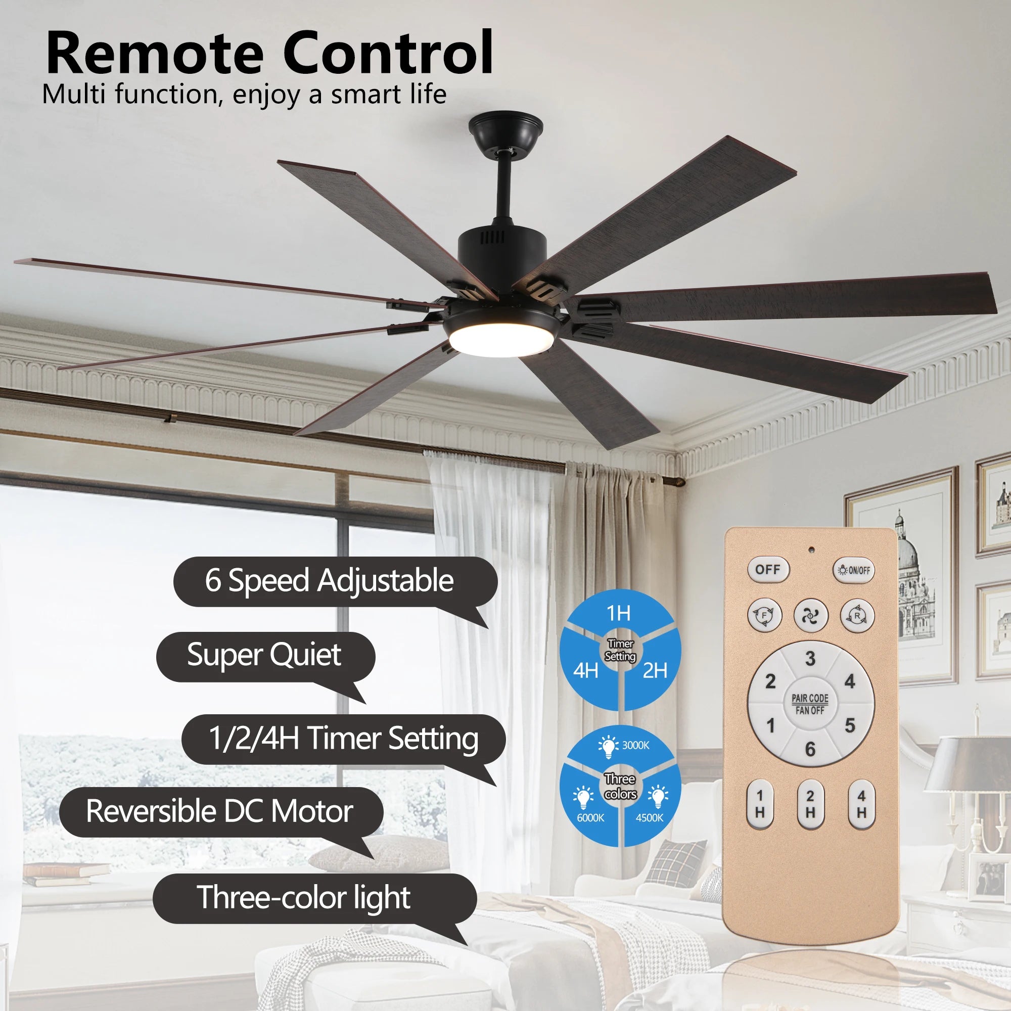 72 Inch Large Diameter Black Ceiling Fan