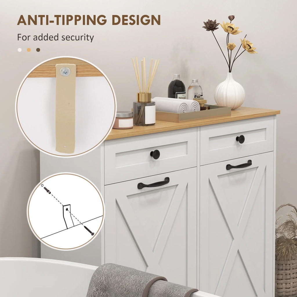 Tilt Out Laundry Hamper Cabinet with 2 Baskets and 2 Drawers, White