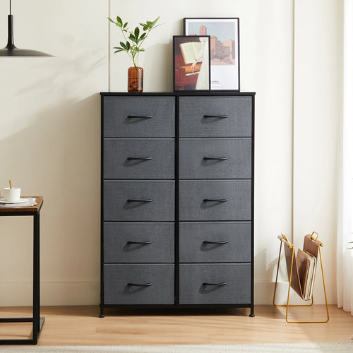 10 Fabric Drawers Nightstand Storage Cabinet