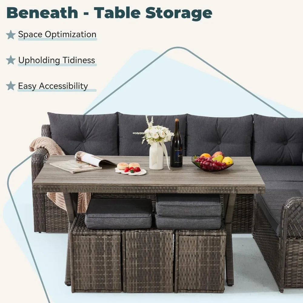 7 Pieces Patio Furniture Sets, Outdoor Dining Set.