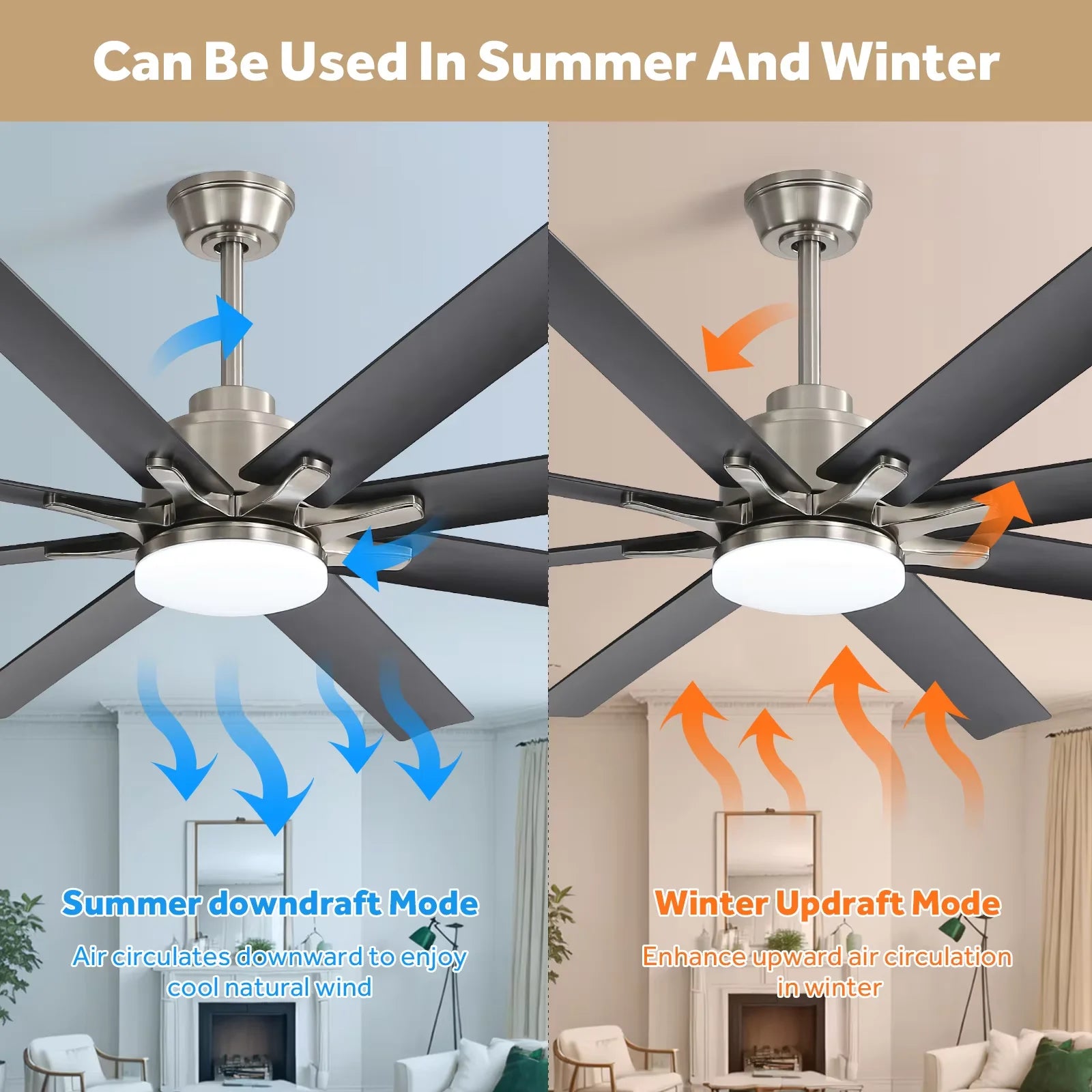 Modern 66-inch Ceiling fan with LED