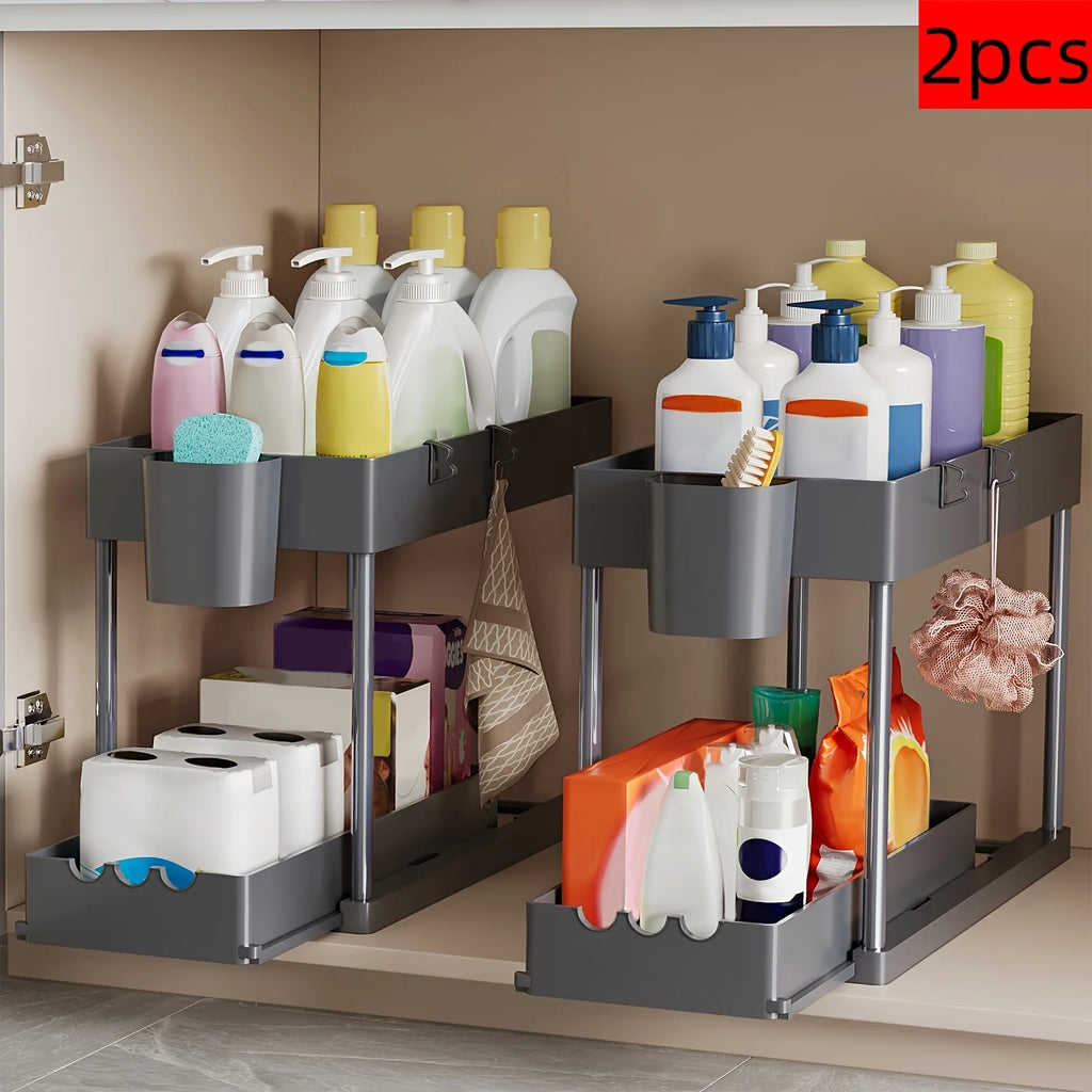2Pcs 2-Tier Sliding Cabinet Organizer