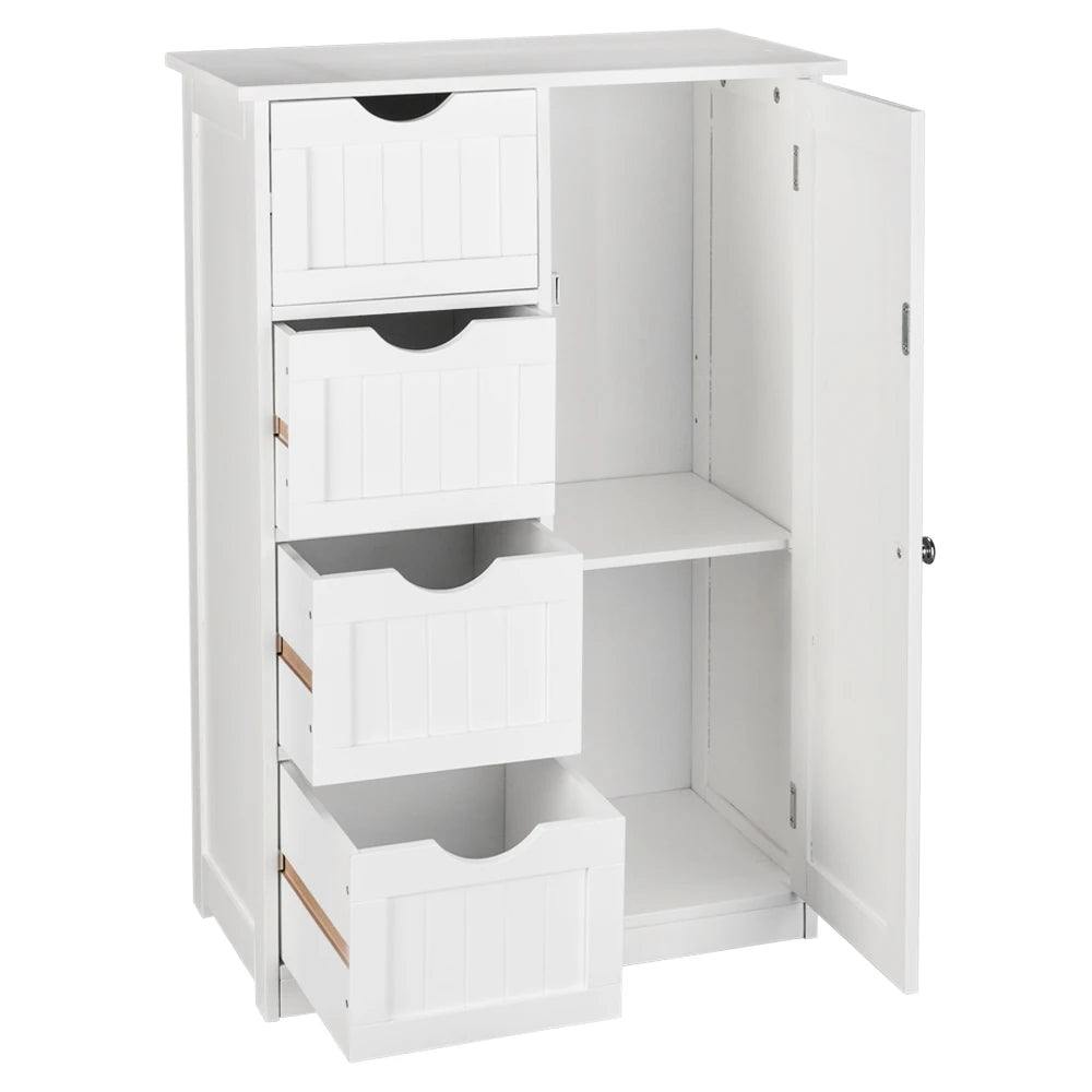 Single Door Storage Cabinet with 4 Drawers White