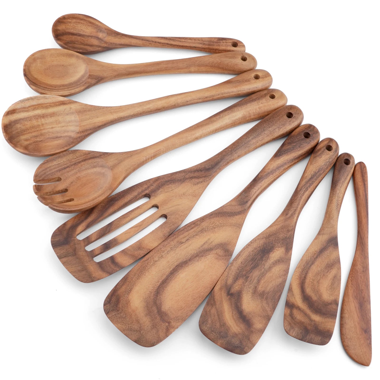 9 PCS Kitchen Utensils Set, Wooden Spoons