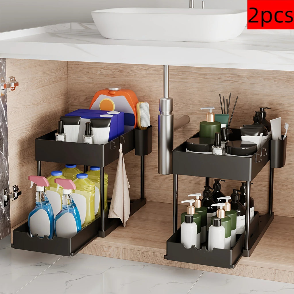 2Pcs 2-Tier Sliding Cabinet Organizer