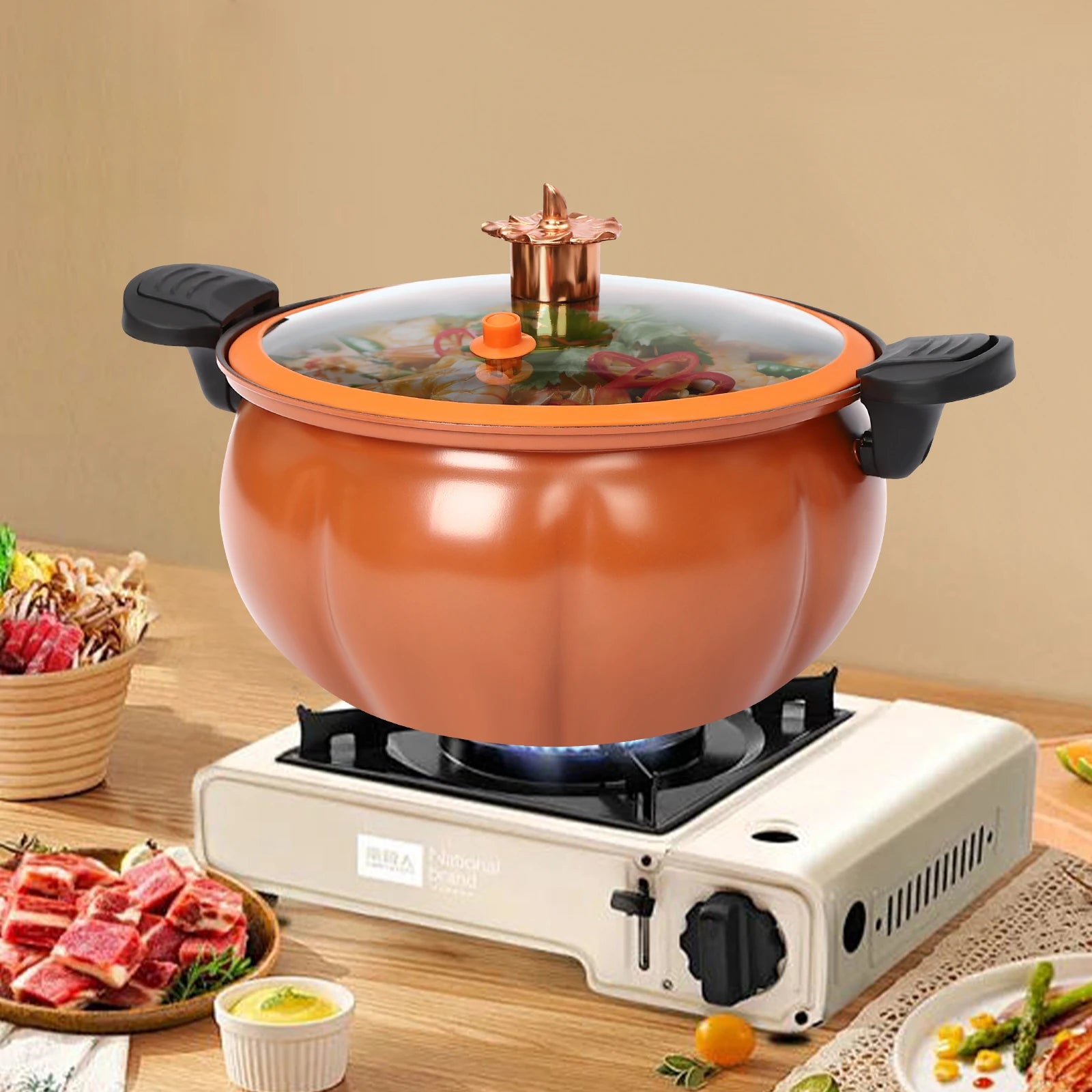 Micro Pressure Cooker,Pumpkin-Shaped Non-Stick Pressure Pot