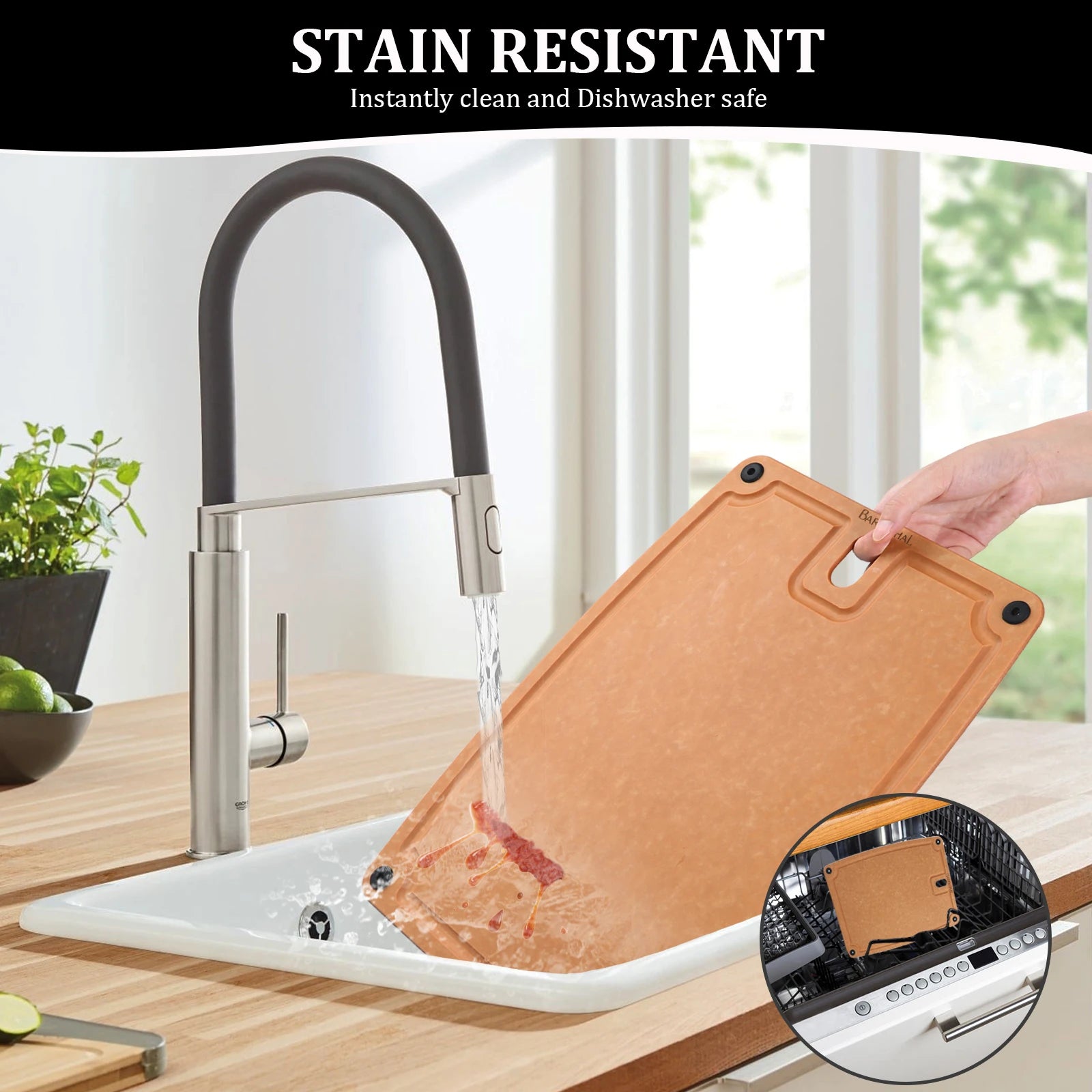 2pk Pine fiber Cutting Board Family Sized Durable Antibacterial Mildew Resistant Easy to Clean Dishwasher Safe
