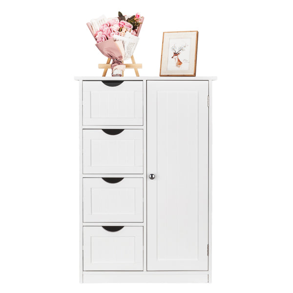 Single Door Storage Cabinet with 4 Drawers White